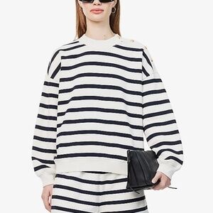 FRAME Button Detail Sweatshirt in Navy Multi Medium